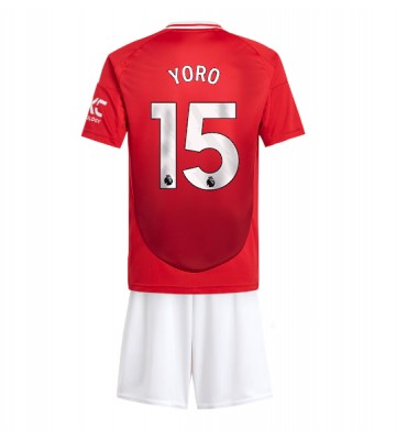 Manchester United Leny Yoro #15 Primera Equipación Niños 2024-25 Manga Corta (+ Pantalones cortos)